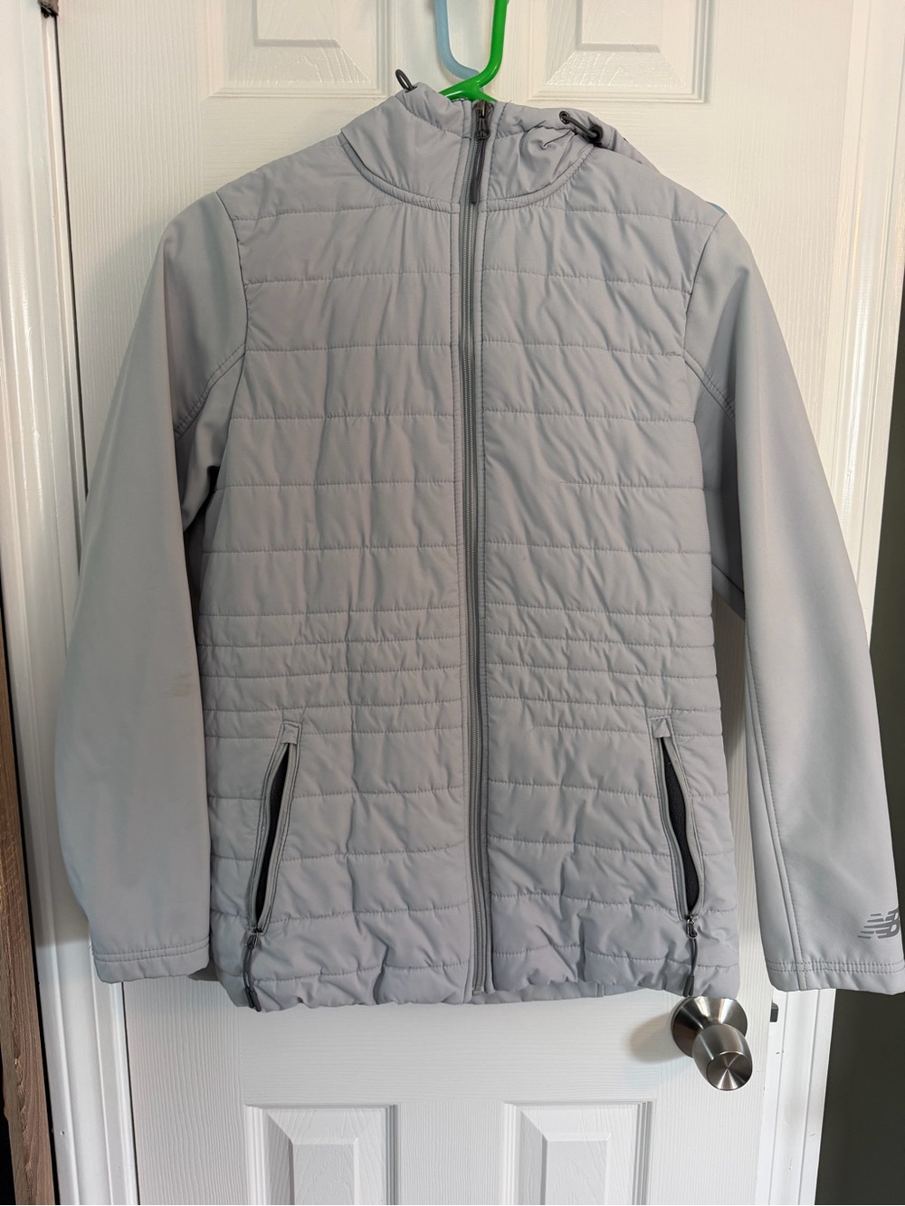 New Balance Light Gray Quilted Hooded Puffer Jacket